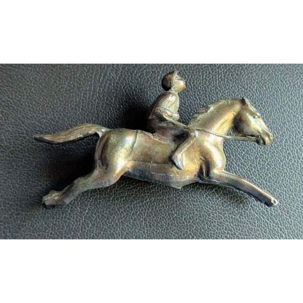 Vintage 3" Cast Metal Jockey & Racehorse